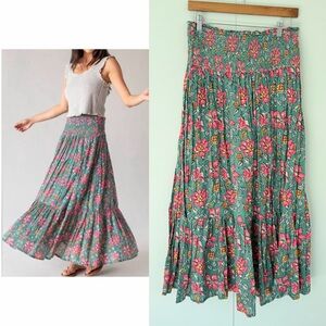 NATURAL LIFE Convertible Cotton Maxi Skirt in Green Pink Floral